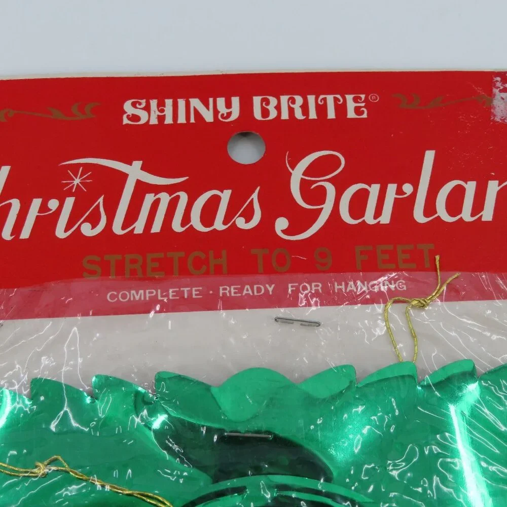 VTG Shiny Brite Christmas Garland Green Foil 9 Feet Made in Japan Retro NEW Xmas
